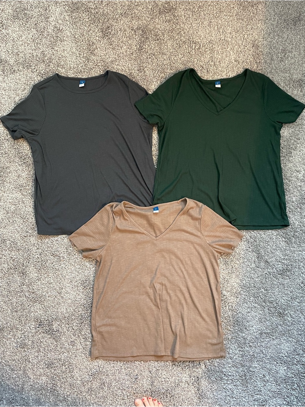 Old Navy Short-Sleeve Ribbed Tees - Dark Green, Charcoal, Taupe & Maroon